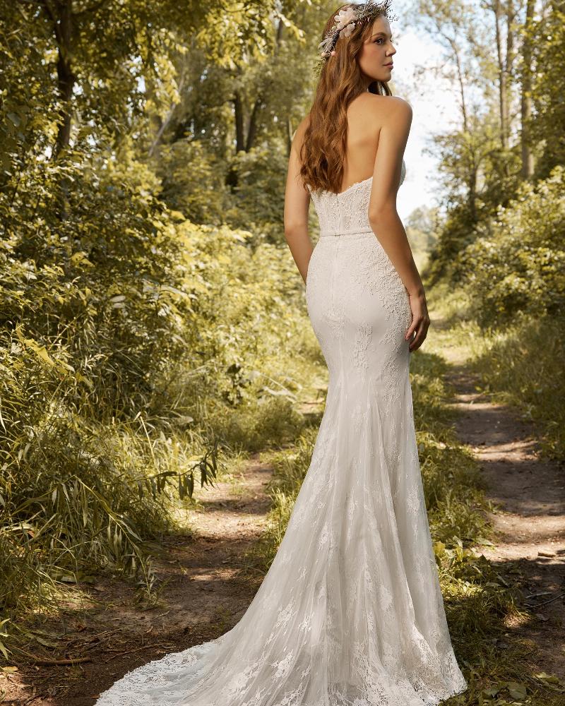 Lp2208 strapless sheath wedding dress with lace and sweetheart neckline2